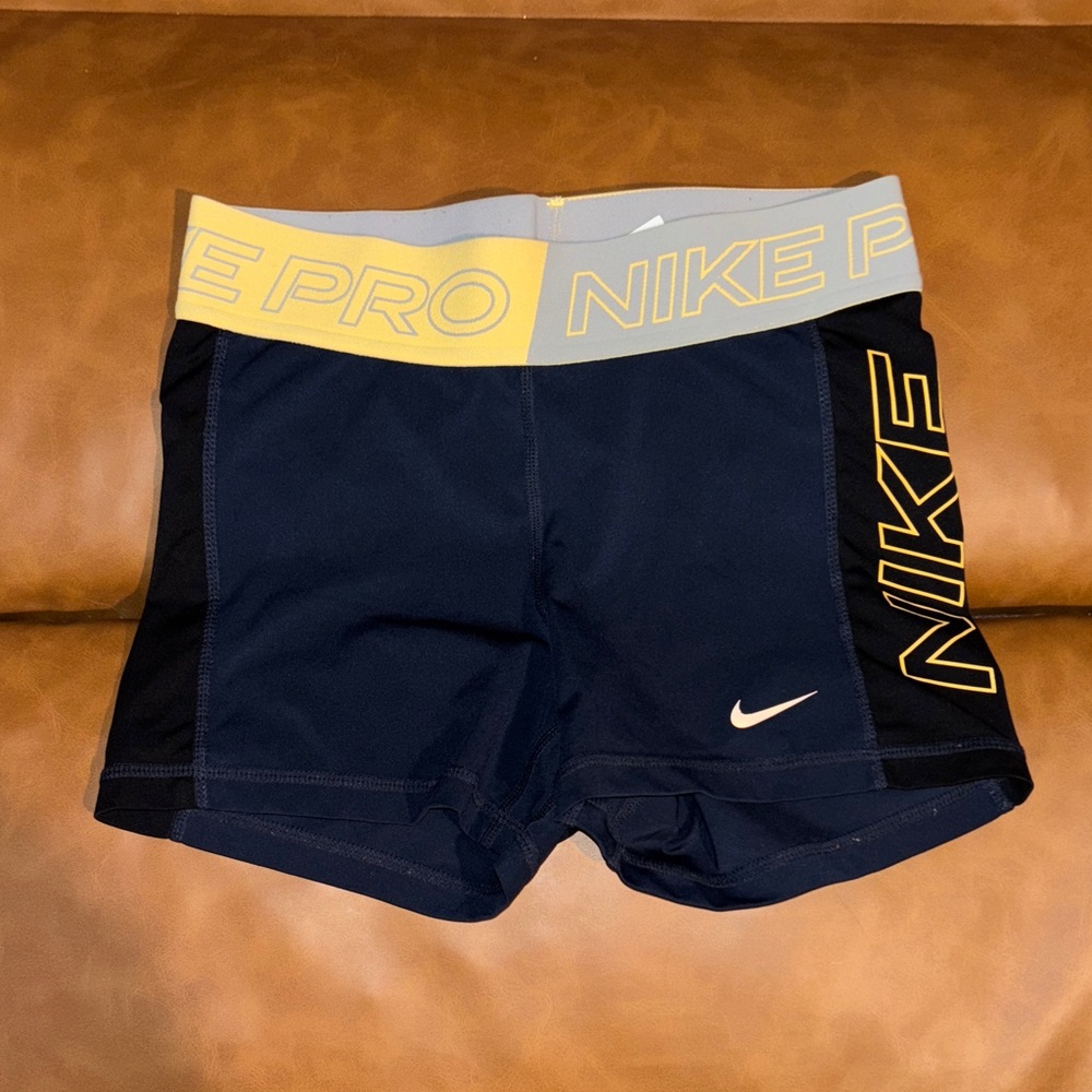 Nike Pro Navy and Yellow Training Shorts